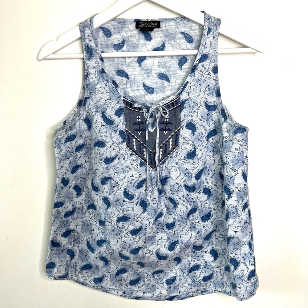 Lucky Brand Sleeveless Top White Blue Size Small